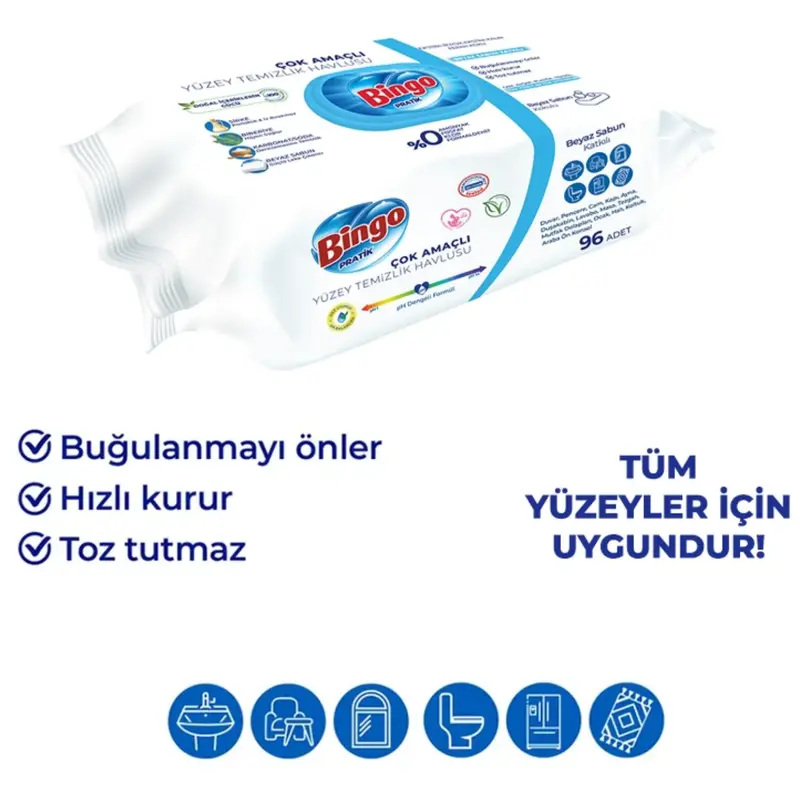 Bingo Yüzey Temizlik Havlusu Beyaz Sabun 96lı x3