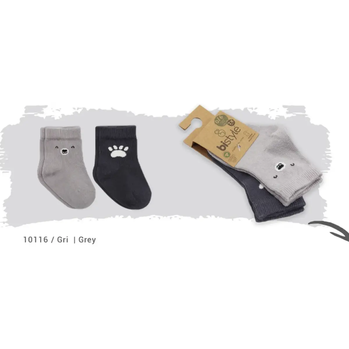Bibaby Çorap Soket 2li Bistyle Bear Penye Gri