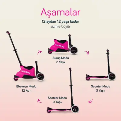 SmarTrike Xtend Büyüyebilen Ride On Scooter - Pink