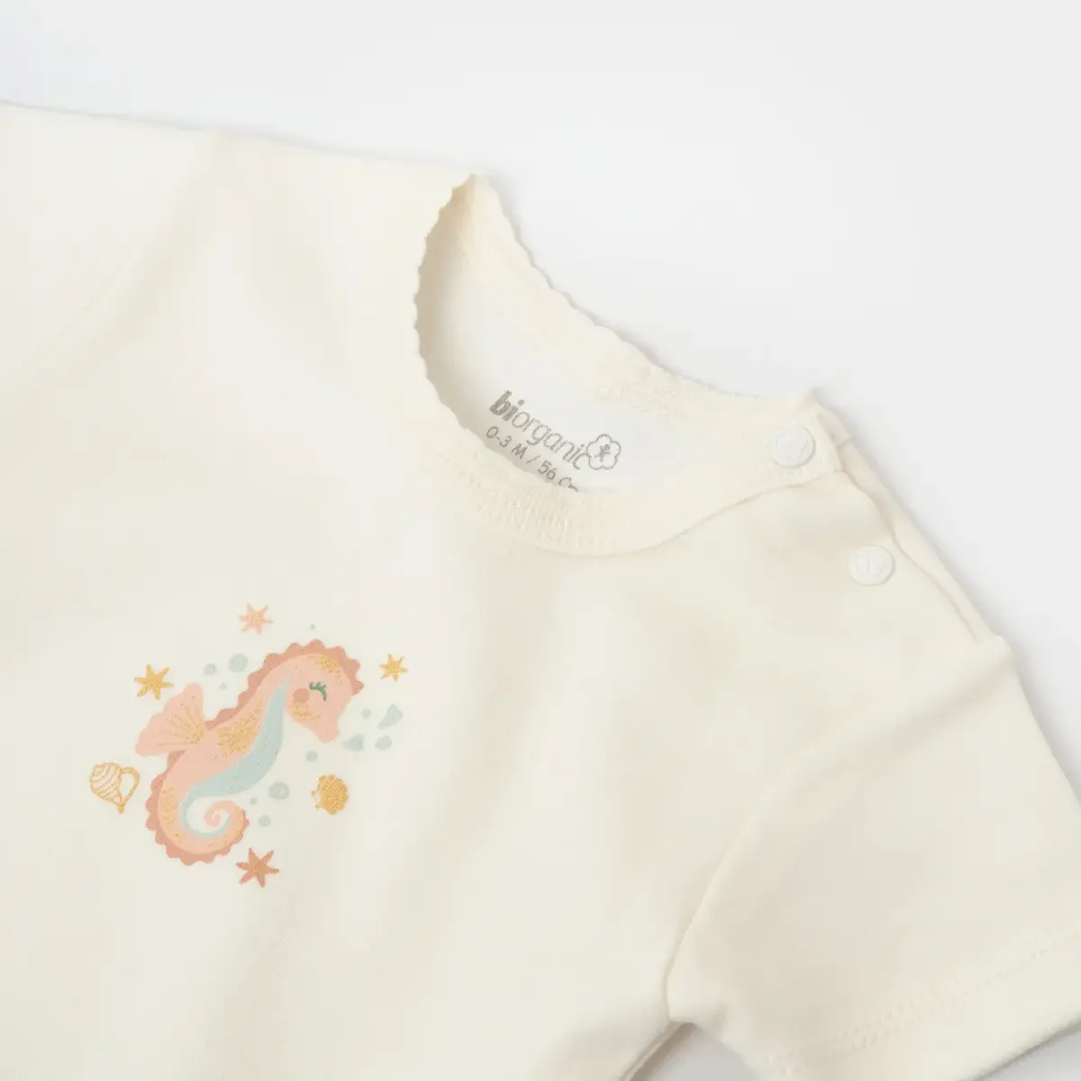 Bibaby Organik Body Kısa Kol Save The Seahorse Bej - Mint
