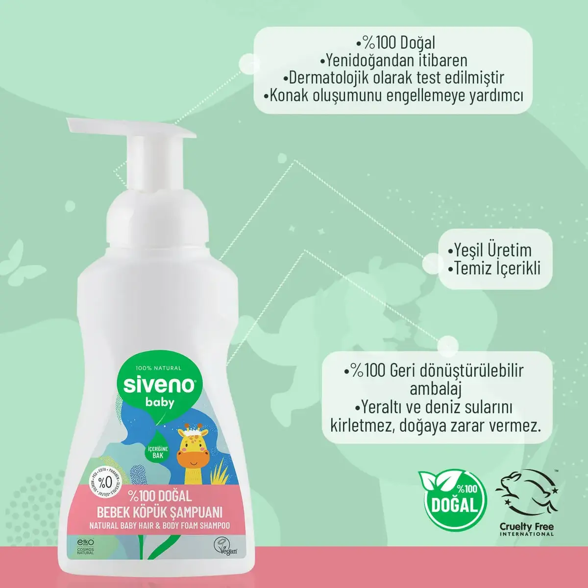 Siveno %100 Doğal Bebek Köpük Şampuanı 250 ml
