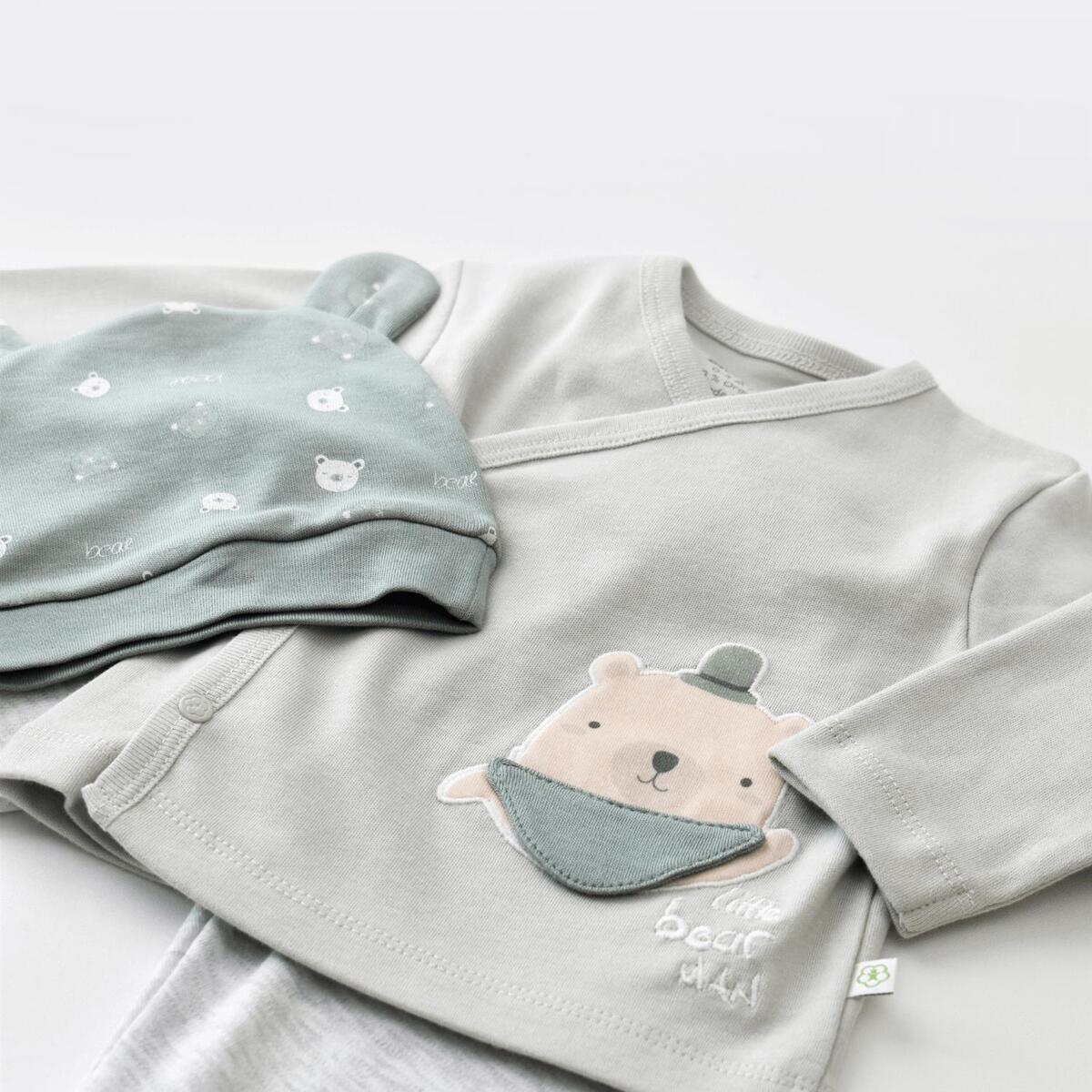 Bibaby Organik Zıbın Takımı 3lü Hug Me Bear Kar Melanj