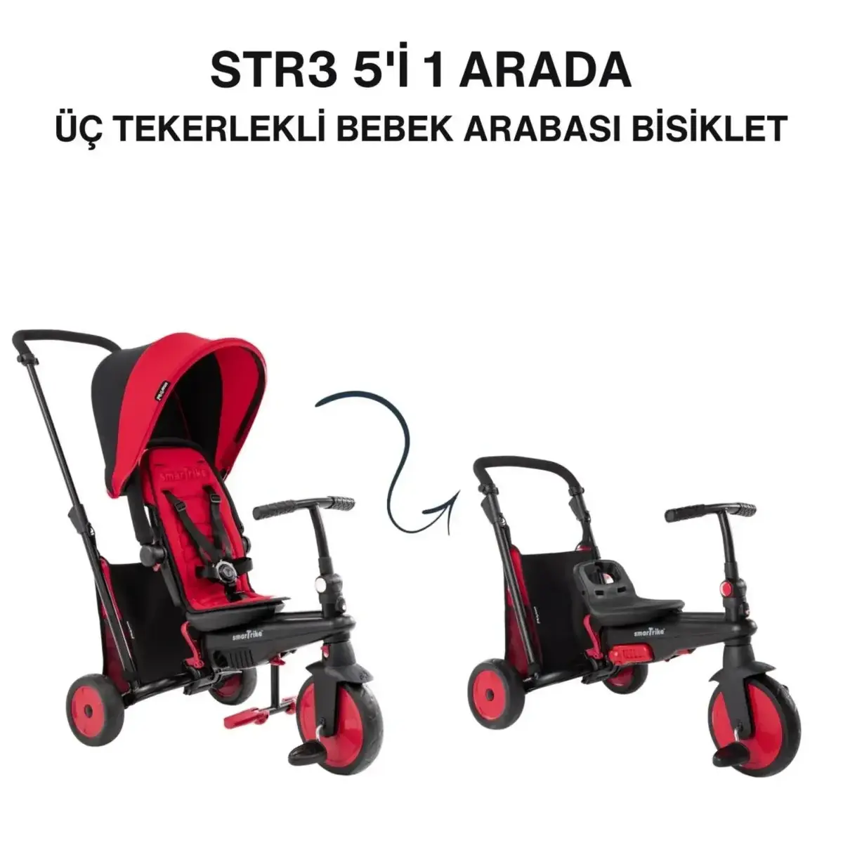 SmarTrike STR3 Plus 5’i 1 Arada Üç Tekerlekli Bebek Bisikleti - Red