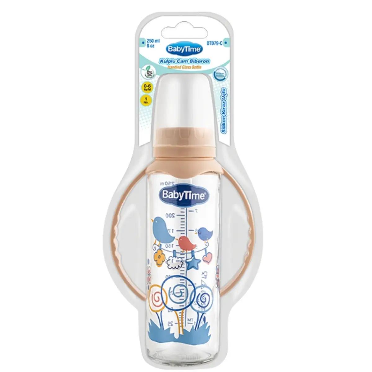 Baby Time Klasik Cam Biberon Silikon Kiraz Uçlu 225ml