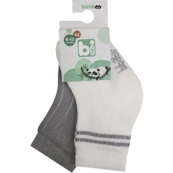 Bibaby Çorap Soket 2li Derby Bamboo Ekru - Gri