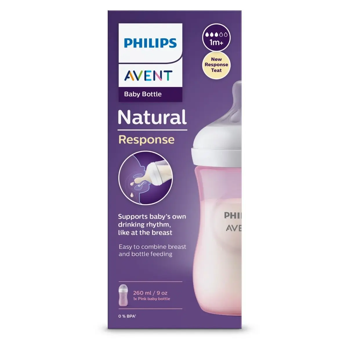 Philips Avent Doğal Tepkili PP Biberon 260ml 1+ Ay Pembe