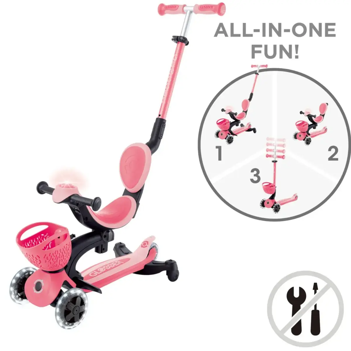 Globber Go Up Baby 360 Işıklı Scooter - Koyu Pastel Pembe