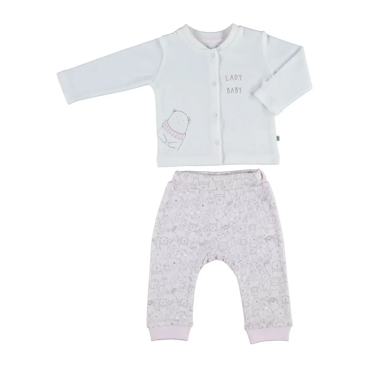 Bibaby Organik Pijama Takımı Lady Animals Ekru - Pembe