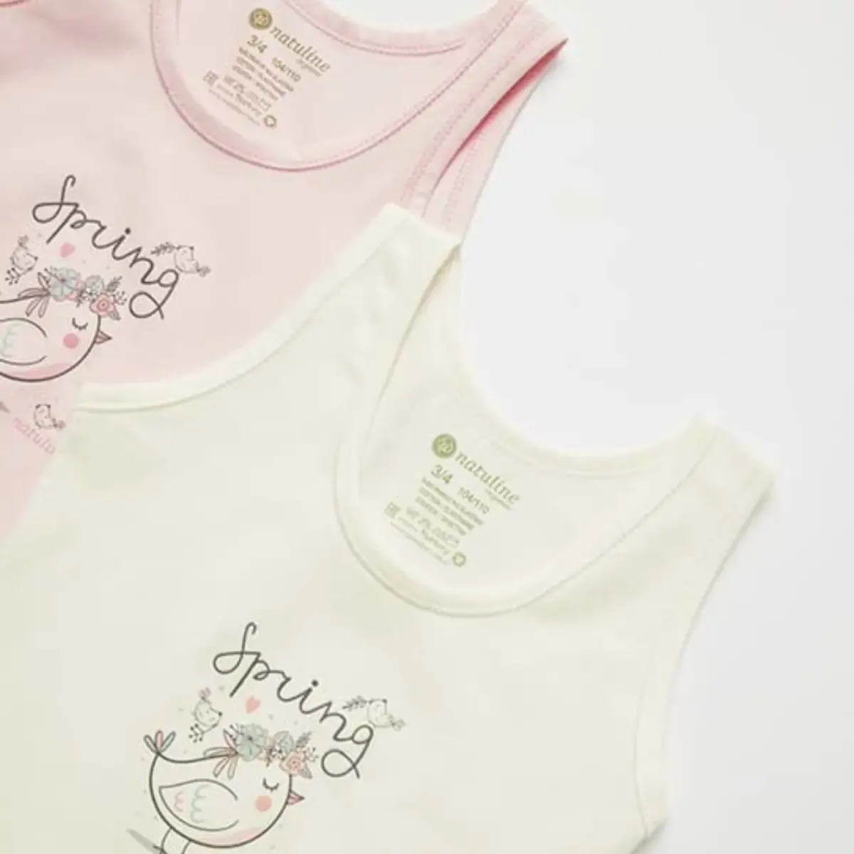 Natuline Organik Atlet Likralı Spring Bird 2li Pembe - Ekru