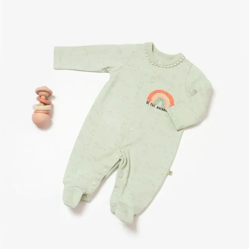 Bibaby Organik Tulum Tiny Birds Ekru - Yeşil