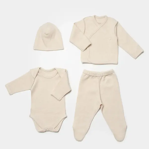 Bibaby Organik Zıbın Takımı 4lü Waffle Smile Prematüre Bej
