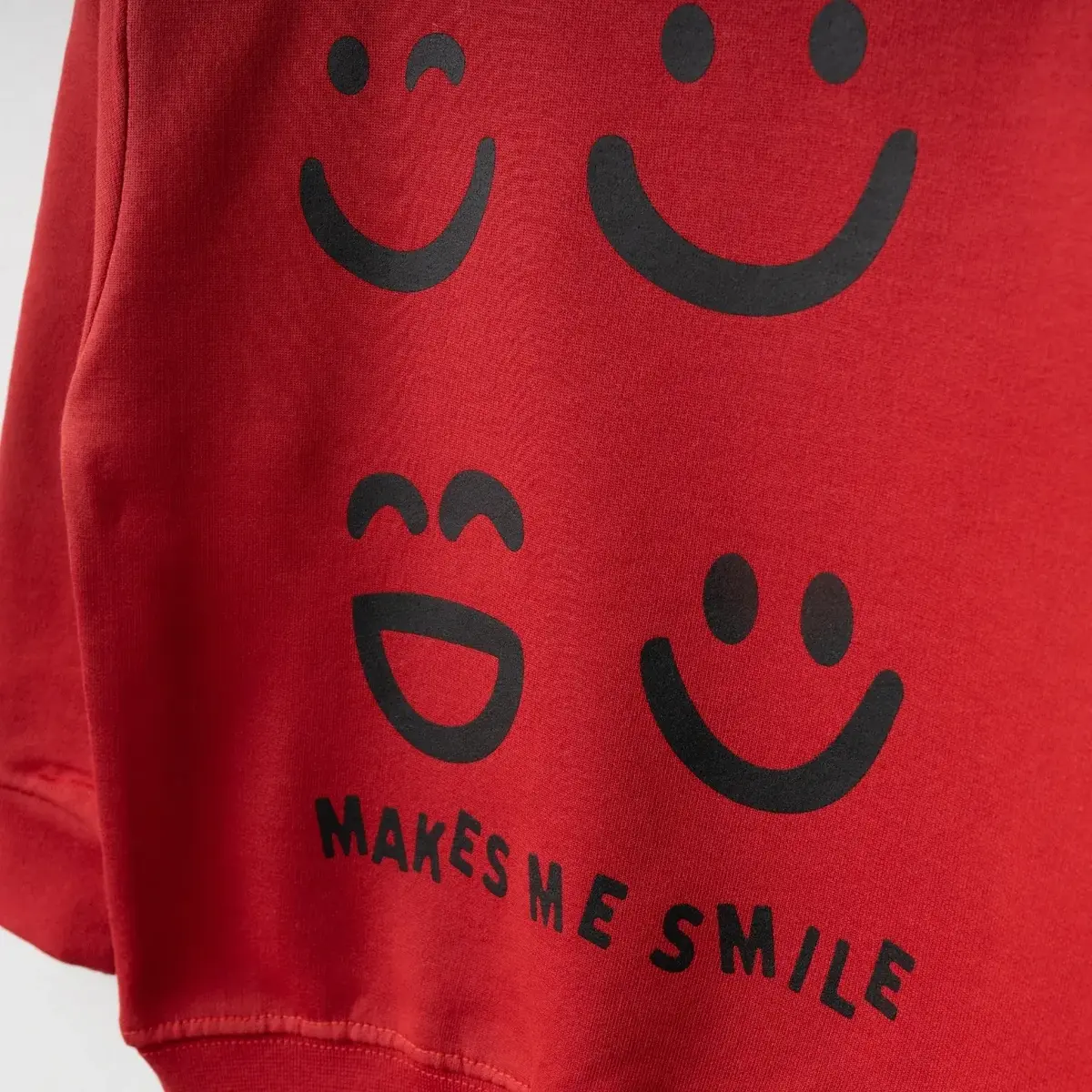 Bebolly Sweatshirt Makes Me Smile Baskılı  Kırmızı