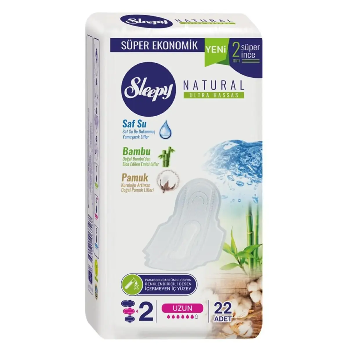 Sleepy Natural Hijyenik Ped 22lii Uzun Ekonomik Paket