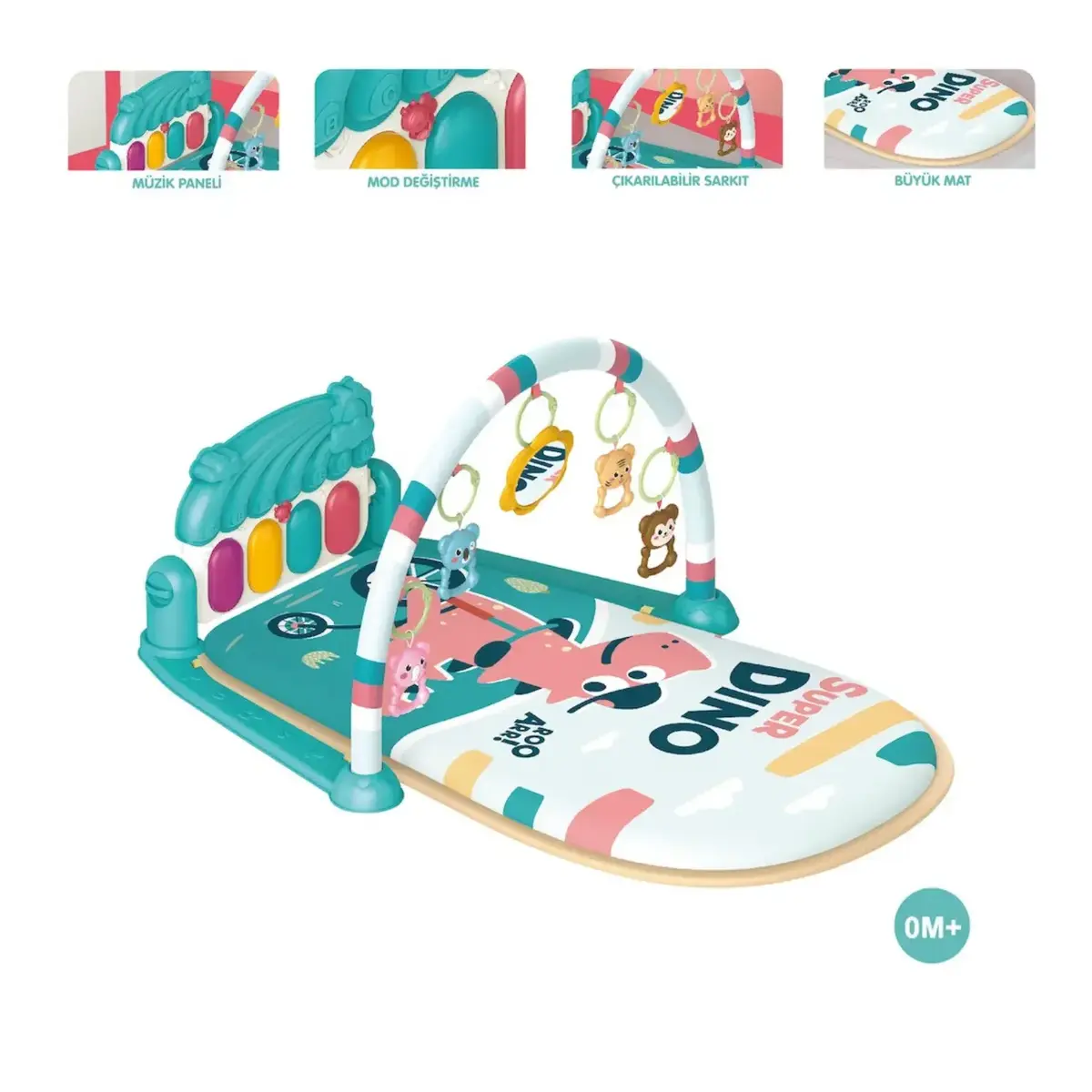 Piyanolu Dinozor Gökkuşağı Bebek Oyun Halısı