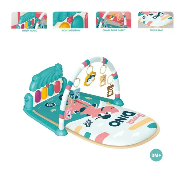 Piyanolu Dinozor Gökkuşağı Bebek Oyun Halısı