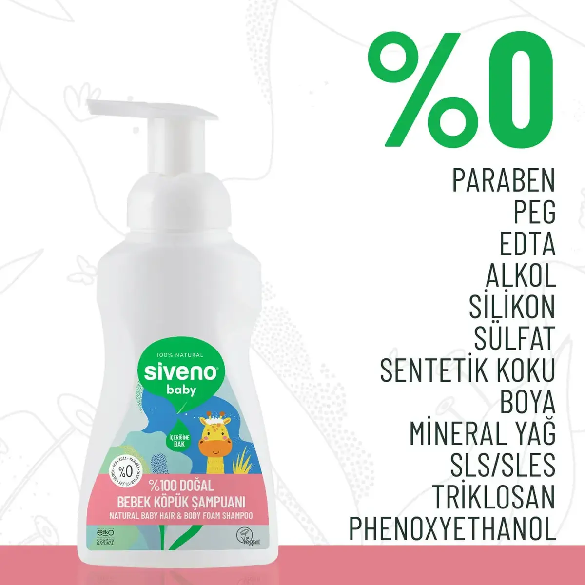 Siveno %100 Doğal Bebek Köpük Şampuanı 250 ml
