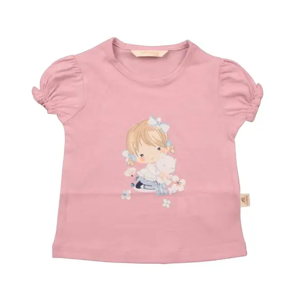 Mini Damla T-Shirt Kedili Kız Lila