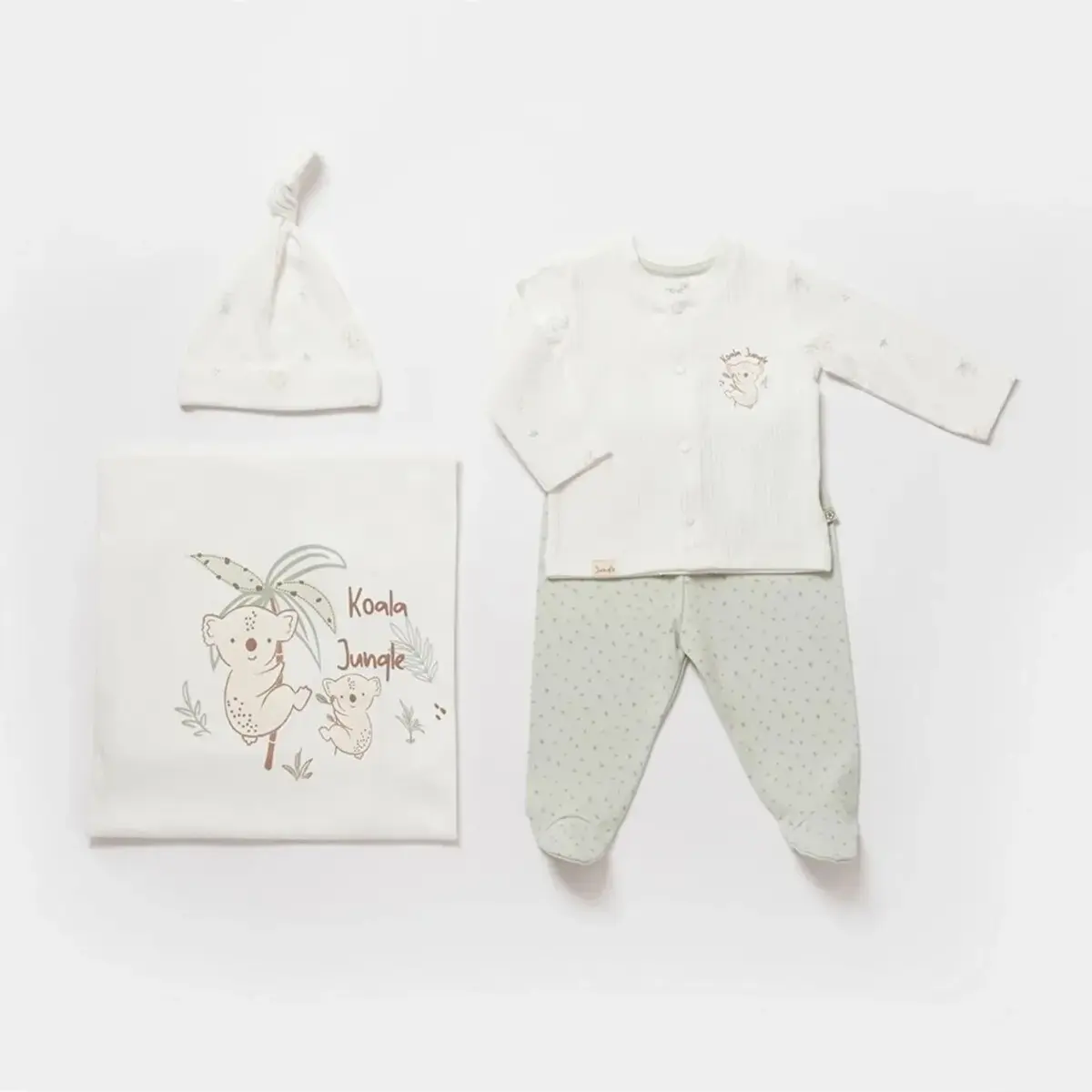 Bibaby Organik Zıbın Takımı 4lü Battaniyeli Koala Jungle Mint