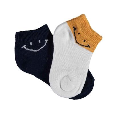 Bibaby Organik Patik Çorap 2li Smile Ekru - Lacivert