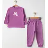 Mini Damla Pijama Takımı Penye Kalpli Ayıcık Emprime Mor