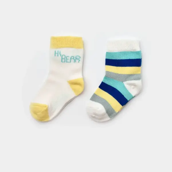 Bibaby Organik Çorap Soket 2li Hi Rainbow Hi Bear Yeşil