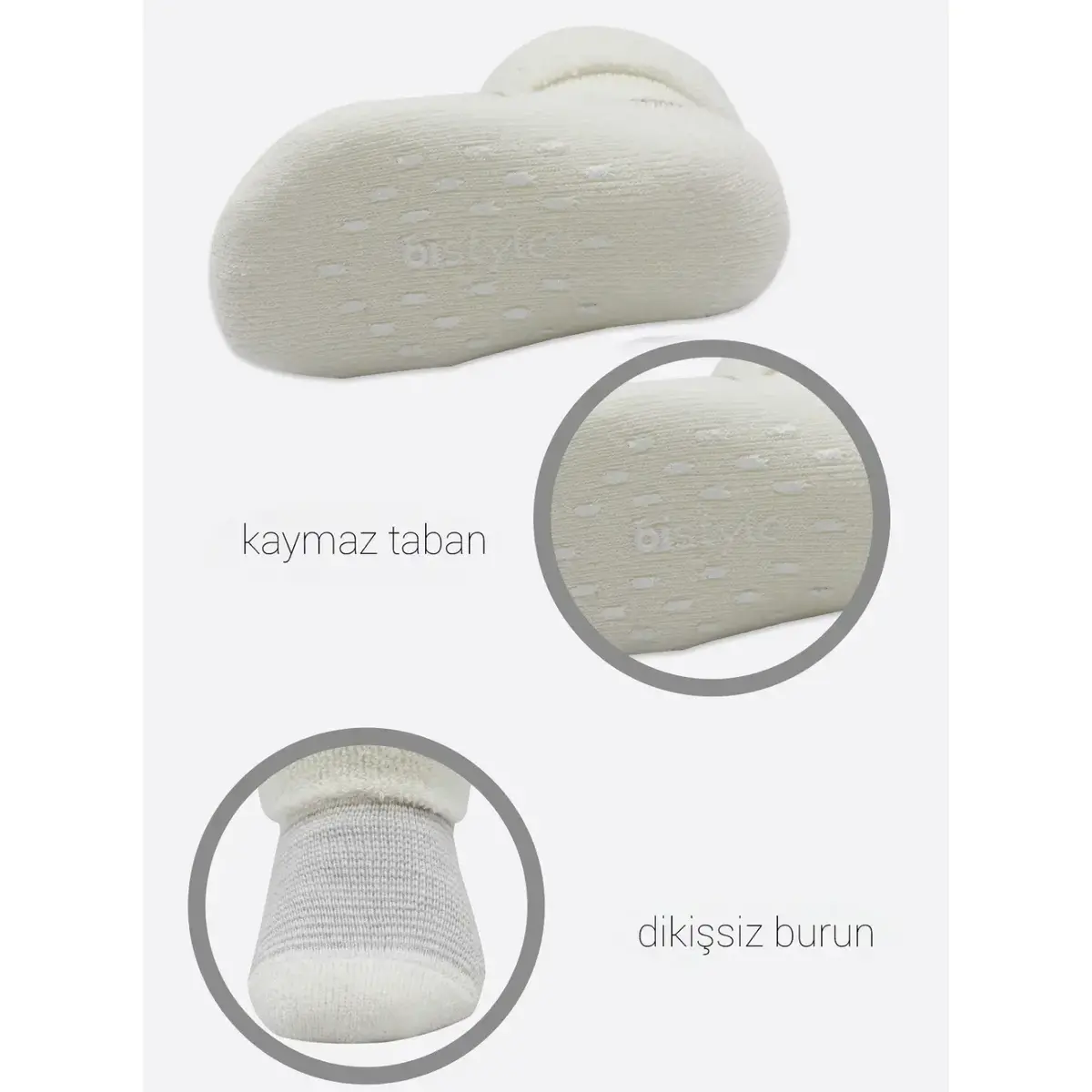 Bistyle Organik Çorap Soket Havlu 2li Kaymaz Çemberli Kıvrık Puanlı  İndigo - Ekru