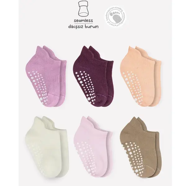 Bibaby Çorap Sneakers Bistyle 6lı Kaymaz Penye Gül Kurusu