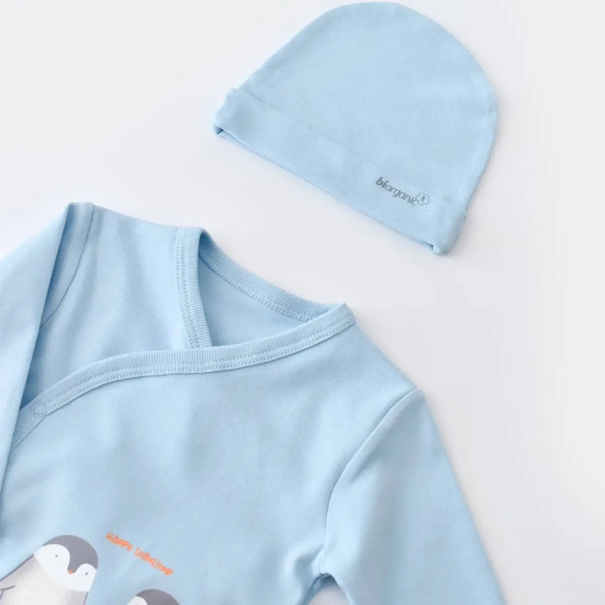 Bibaby Organik Zıbın Takımı 3lü Hello New Penguins Mavi