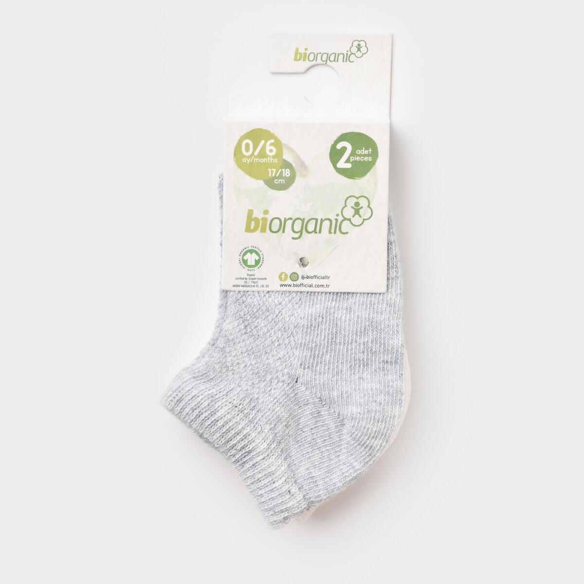 Bibaby Organik Çorap Soket 2li Summer Gri -Ekru