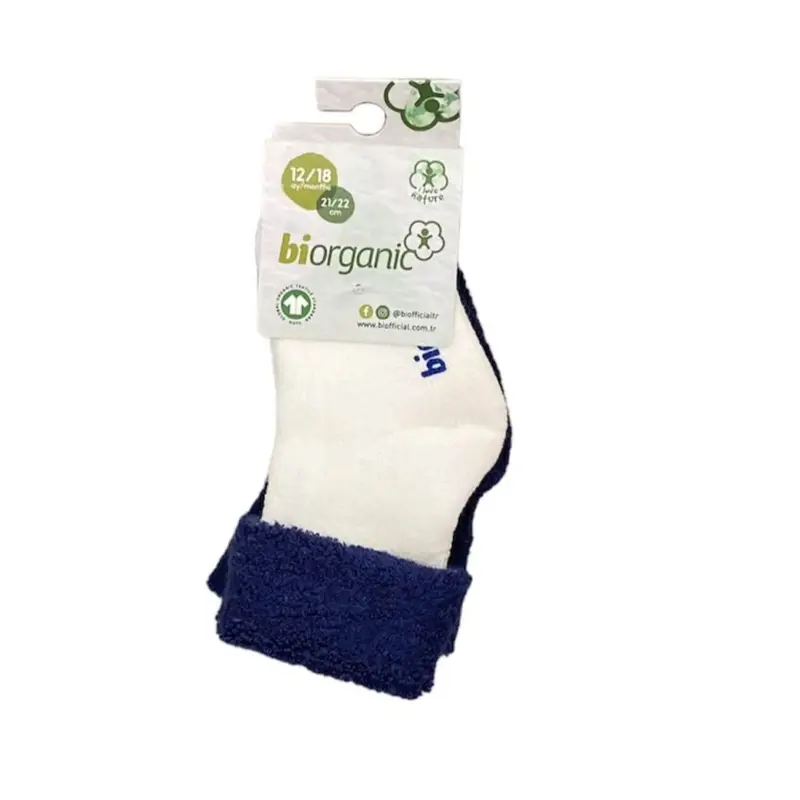 Bibaby Organik Çorap Soket 2li Havlu Kıvrık Colours Ekru - Lacivert