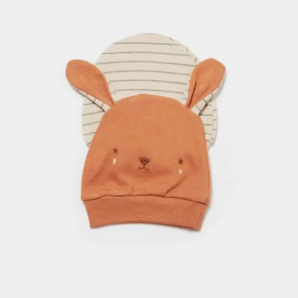 Bibaby Organik Şapka 2li Cool Lines Bunny Bej - Hardal