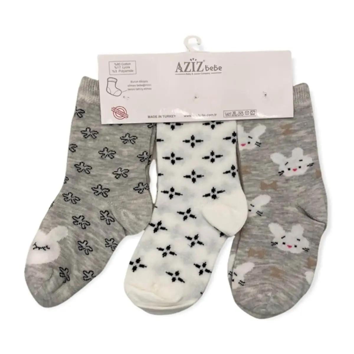 Aziz Bebe Çorap Soket 3lü Gri