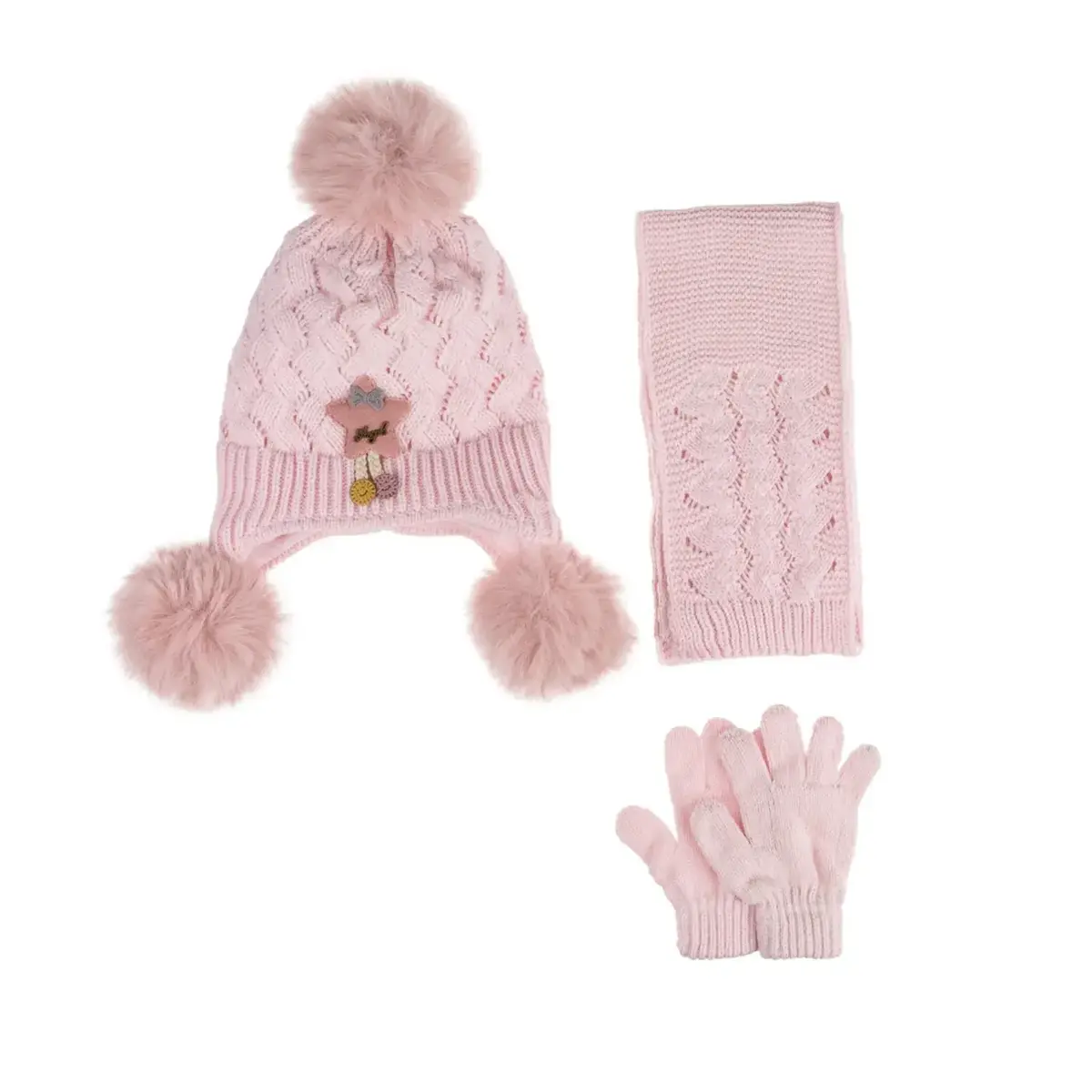 Kitti Eldiven Atkı Bere Takım 1-4Yaş Açık Pembe Asortili