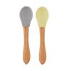 OiOi Bambu Saplı Silikon Mama Kaşığı 2li 6+ Ay Powder Grey - Mellow Yellow