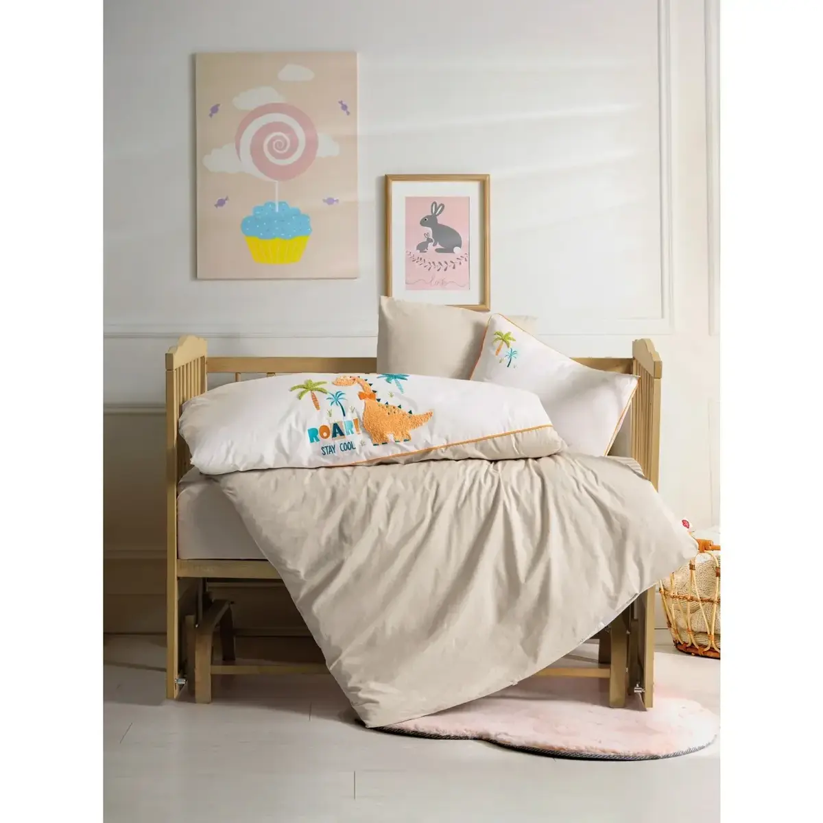 Cottonbox Punch Nakış Bebek Nevresim Takımı Kiddo Krem