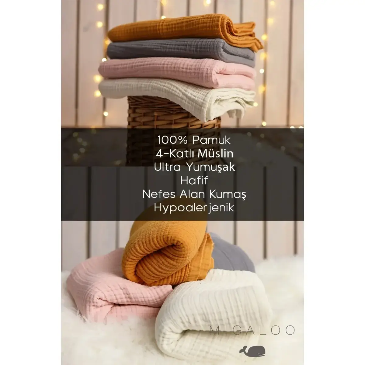 Mixi Baby Migaloo Müslin Örtü Dört Katlı 90x120 cm Gri