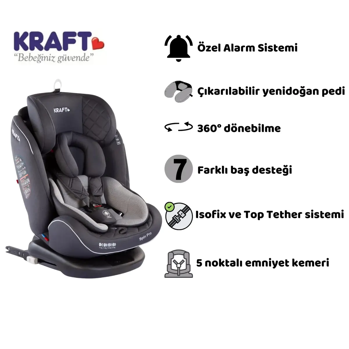 Kraft Spin Pro Oto Koltuğu 0-36 Kg Dark Grey