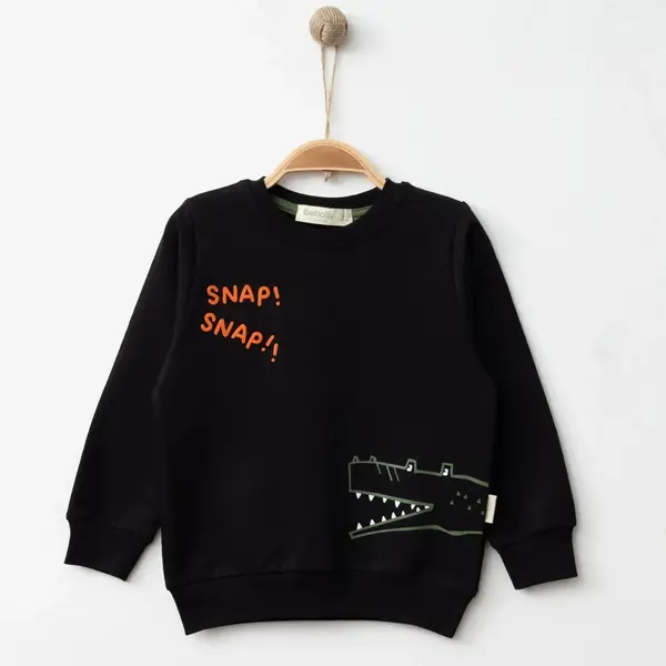 Bebolly Sweatshirt Snap Baskılı Siyah