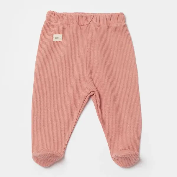 Bibaby Organik Pantolon Patikli Waffle Smile Kırmızı - Kahverengi