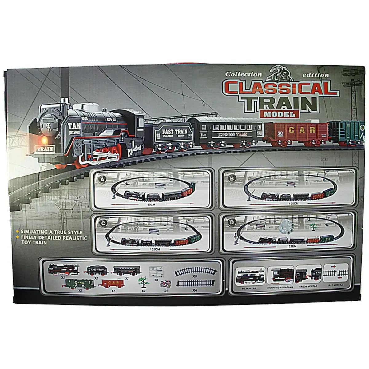 Vardem Kutulu 26 Parça Işıklı ve Sesli Classic Model Tren Set