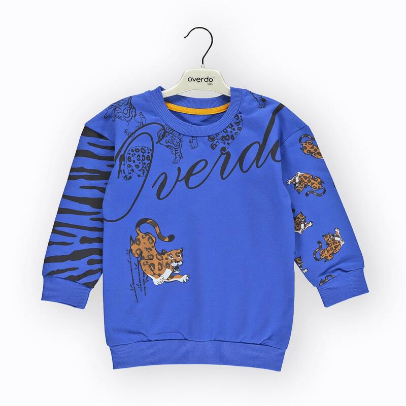 Overdo Sweatshirt Aslan Baskılı Mavi