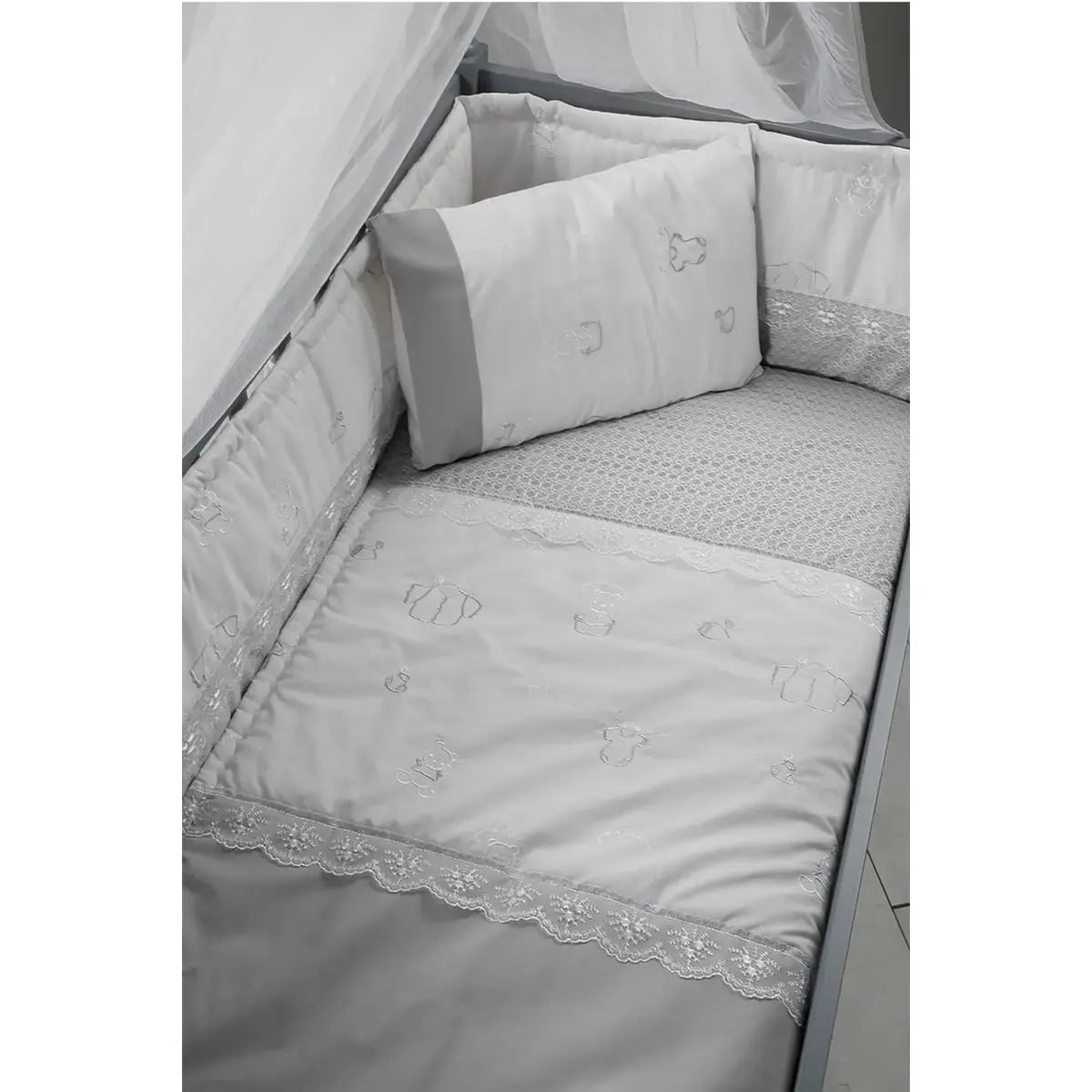 Tahterevalli Cuppa Beşik 60x120 cm Beyaz ve Gri Uyku Seti