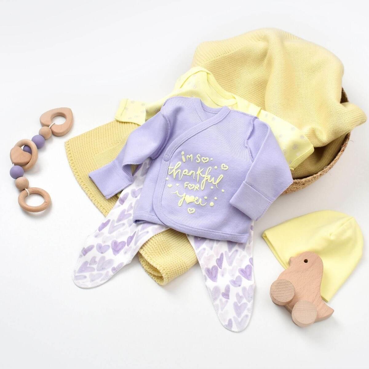 Bibaby Organik Zıbın Takımı Love You Yellow Lavender Prematüre