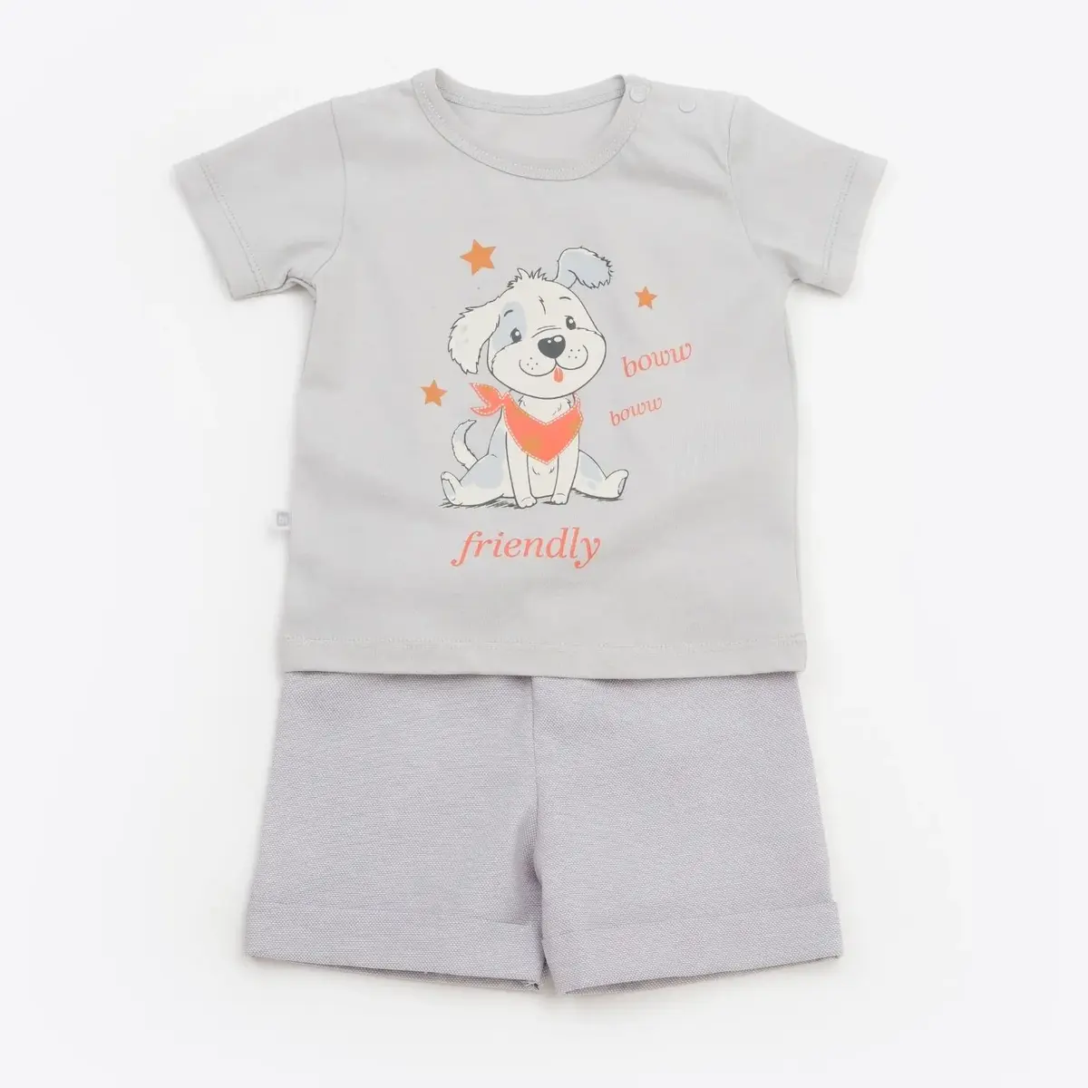 Bibaby 2Li Takım Şortlu Bow Dog Beyaz