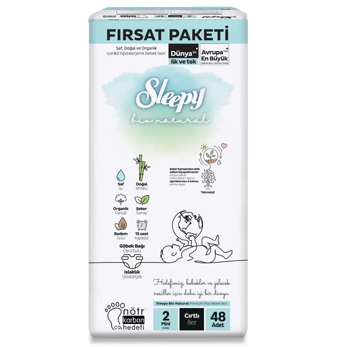 Sleepy Bebek Bezi Bio Natural 2 Numara Mini 48li Fırsat Paket