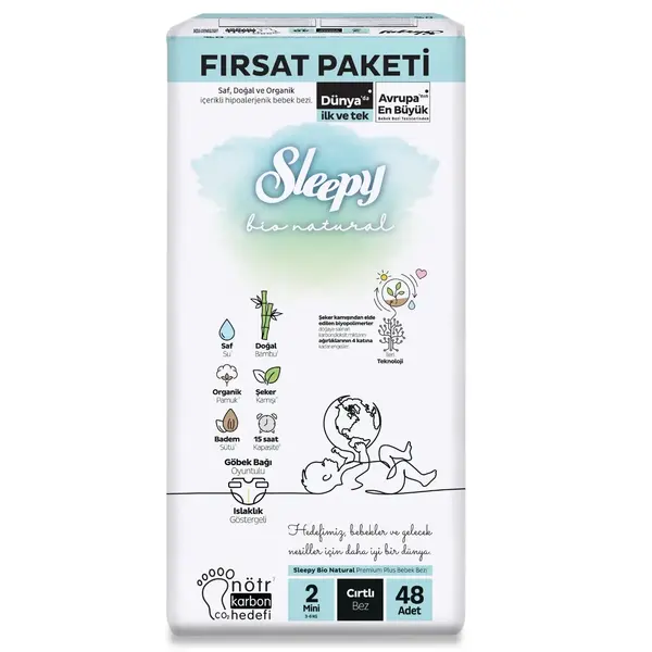 Sleepy Bebek Bezi Bio Natural 2 Numara Mini 48li Fırsat Paket