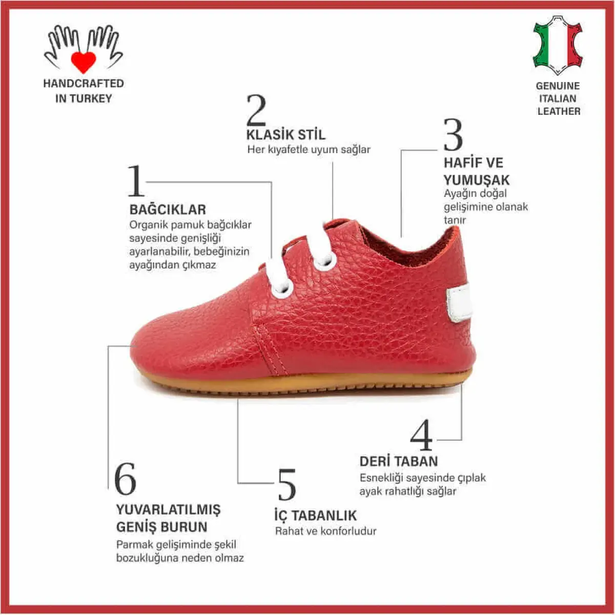 Ella Bonna Bebek Ayakkabısı Hakiki Deri Kırmızı