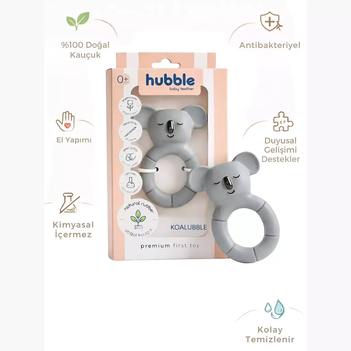 Hubble Doğal Bebek Diş Kaşıyıcı Ve Oyuncağı Koala Halkalı