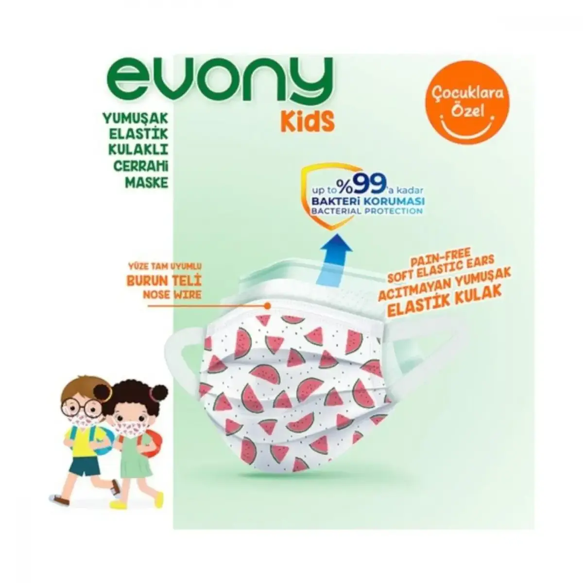 Evony Kids Cerrahi Hijyenik Telli Çocuk Maskesi Desenli 10lu