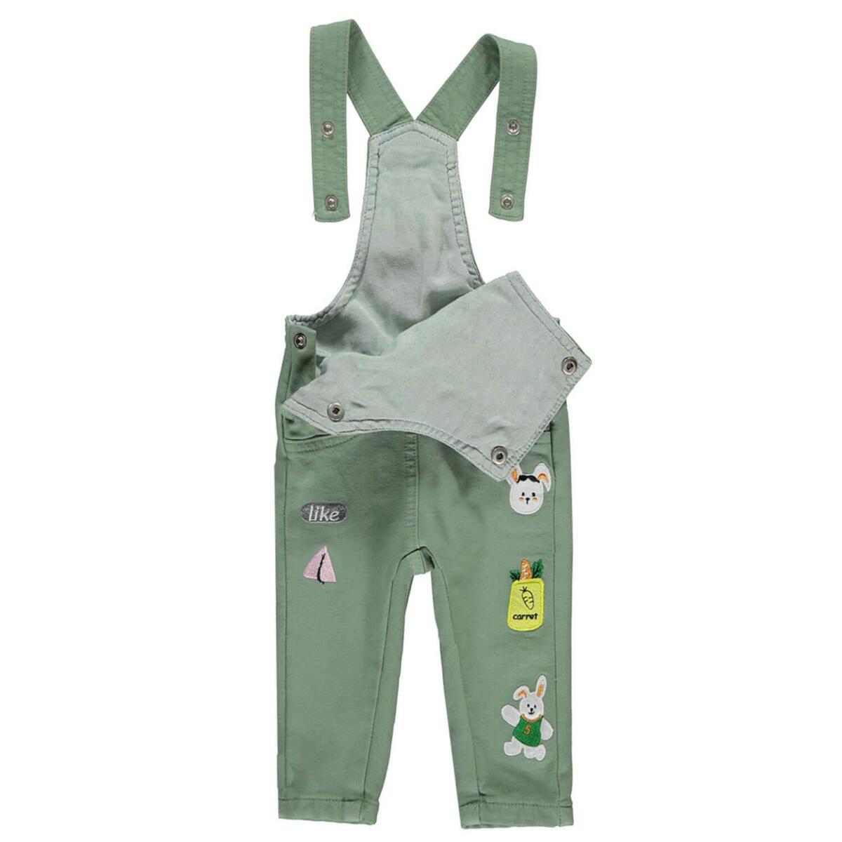 Overdo Salopet Renkli Tavşan Nakışlı Yeşil